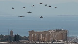 MULTINATIONAL FIGHTER JET FORMATION OVER THE ACROPOLIS ATHENS 2023 4K [upl. by Enined446]