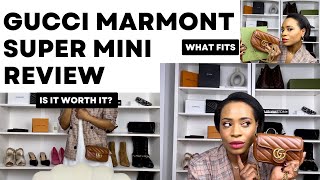 GUCCI MARMONT SUPER MINI REVIEW IS IT WORTH IT WHAT FITS INSIDE HOW TO WEAR IT StyleByMarshalee [upl. by Hewart650]