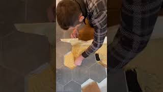 Hexagon flooring parquet woodworking detailing hexagon renovation [upl. by Notsuj]