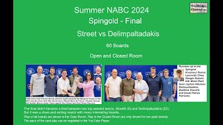 Summer NABC 2024  Spingold Final  Street vs Delimpaltadakis  60 boards [upl. by Enilemme]