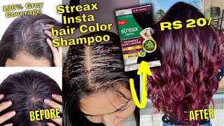 Rs 20 Hair Color😲Streax insta hair color shampoo review Burgundy hair color  Streax hair colour💆 [upl. by Eetnahs]