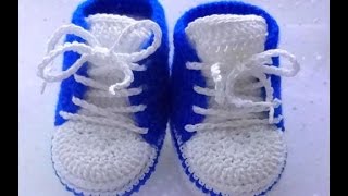 zapatos tejidos a crochet para bebe varon [upl. by Eenafets]