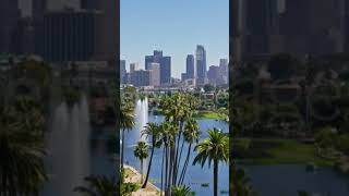 Establishing Aerial Shot of Los Angeles Skyline From Echo Park 🌺 [upl. by Valentia]