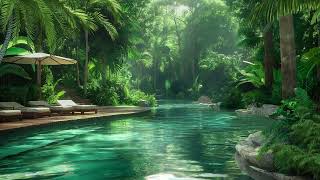 Natures Tranquility by the Pool Ambience  Luxury Resort Relaxation Forest Stream amp Birds Chirping [upl. by Matthews]