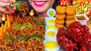 ASMR BLACK BEAN NOODLES SPICY FRIED CHICKEN CHICKEN NUGGETS TAKIS EGGS MASSIVE Eating Sounds [upl. by Annnora]