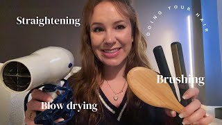 ASMR  Doing your hair  Brush straightener blowdryer amp hair oil whispered [upl. by Nwahsit135]