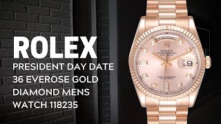 Rolex President Day Date 36 Everose Gold Diamond Mens Watch 118235  SwissWatchExpo [upl. by Gurolinick]