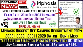 MPHASIS OFF CAMPUS RECRUITMENT 2024  MPHASIS URGENT HIRING  MPHASIS MULTIPLE JOB OPENING 20232020 [upl. by Giffer]