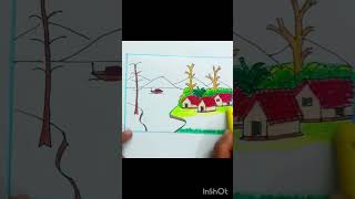 Easy scenery drawing😍art painting shorts [upl. by Atimed]