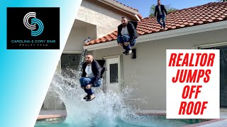 REALTOR JUMPS OFF ROOF INTO POOL👔🏡🏊‍♂️💦 [upl. by Ydualc]