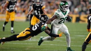 Breece Halls best plays from 141yard game vs Steelers  Week 7 [upl. by Atsirtal]