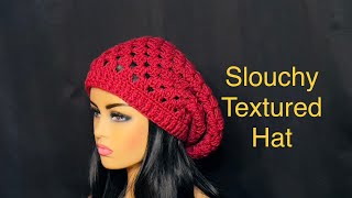 Slouchy Textured BeanieHat  Crochet Tutorial [upl. by Arlin]