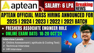 Aptean Biggest Mass Hiring Announced  Test Date 1020 Oct  OFF Campus Drive 2025 2024 20232021 [upl. by Eelrahs876]