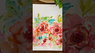 Easy rose flower painting in watercolour for beginners art music shorts [upl. by Marlea]