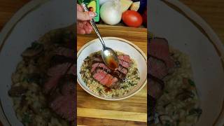 Sous vide filet mignon with mushroom risotto cooking [upl. by Tabitha]