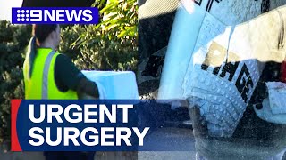 Doctors attempt to reattach surfer’s leg that was bitten off by shark  9 News Australia [upl. by Eniamurt]