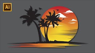 Logo Design in Illustrator cc  How to Make Beach and Travel Logo  Graphic Design Tutorial [upl. by Zenda200]