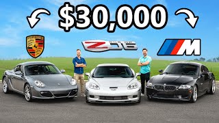 Porsche Cayman S vs Corvette Z06 vs BMW Z4M  30000 Question [upl. by Arodoeht]