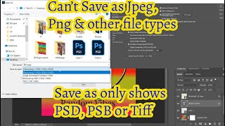 How To Fix Photoshop Save As problem only showing PSD PSB or Tiff  Can’t Save as JPEG PNG [upl. by Weinrich]