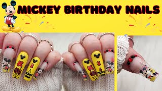 Mickey Birthday Nails  Acrylic Nails  Doing My Dominant Hand  I Left in Some Cussing😜 bexyglow [upl. by Doralyn]