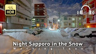 Japan  Night Sapporo in the Snow I fell during the walk  Hokkaido 4KHDRBinaural [upl. by Eirlav]