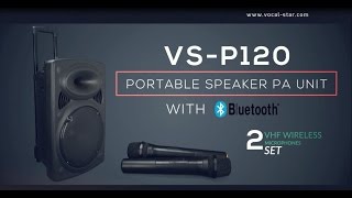 VocalStar VSP120 Portable Speaker PA Unit With Bluetooth amp 2 VHF Wireless Microphones Overview [upl. by Ocire]