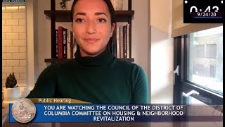 Amanda Farnans testimony at the DC Council hearing on rent control  Sept 2020 [upl. by Moitoso926]