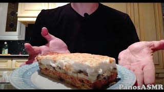 Eating Moussaka 5  Greek Food  Panos ASMR Mukbang [upl. by Ridglee76]