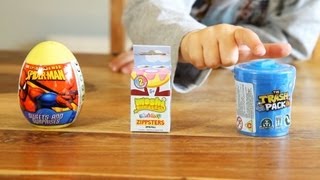 Trash Pack Bin Moshi Monsters Zipper and Spiderman Egg  unboxing Video​​​ [upl. by Erdnad483]