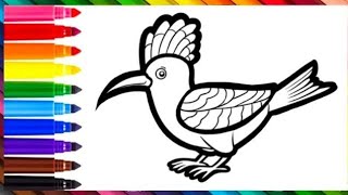 Hoopoe bird drawing painting and coloring for kids and toddlershow to draw hoopoe birdhoopoebird [upl. by Baldwin]