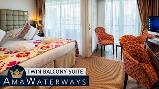 AMA Stella  Twin Balcony Stateroom Tour amp Review 4K  AMA Waterways River Cruise Category AB [upl. by Ennaed]