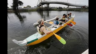 Guest instructor from Hawaii teaches how to build a outrigger canoe [upl. by Okimuy162]