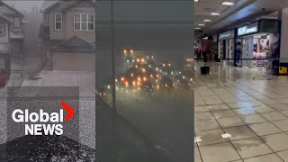 Alberta storms Calgary airport terminal damaged as hail heavy rains hit city [upl. by Jacquie]