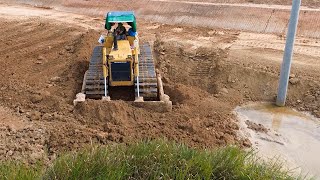 Power Of KOMATSU D60P Bulldozer Pushing Land And Excavator​ Dump Trucks Working [upl. by Wade]