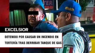 Borracho tira tanque de gas y provoca incendio en una tortería [upl. by Hump412]