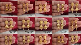 latest light weight gold Jhumki earrings designs 2024 with weight amp price  new Jhumki earrings [upl. by Ynagoham]