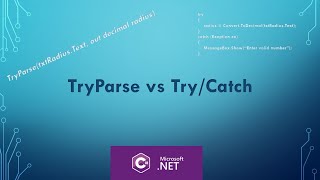 TryParse vs TryCatch in C [upl. by Ahseila]