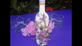 botella decorada con flores con decoupage en 3d tridimensional [upl. by Scholem]