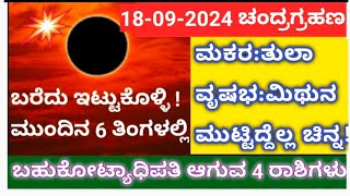 ರಾಹುಗ್ರಸ್ಥ ಚಂದ್ರಹ್ರಹಣ 180924 ಎಲ್ಲಾ12 ರಾಶಿಗಳ ಮೇಲೆ ಪ್ರಭಾವ REMEDIES lunareclipse chandragrahan [upl. by Yziar22]