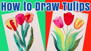 How to Draw Tulips Kids Watercolor Tutorial [upl. by Liatrice]