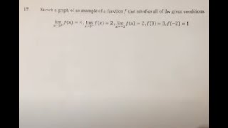 17 Sketch a graph of an example of a function f that satisfies all of the given conditions lim [upl. by Anitnatsnoc]