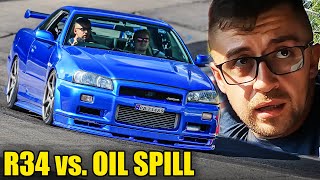 CLOSE CALL Nissan Skyline R34 vs Longest Oil Spill  Nürburgring [upl. by Conti]