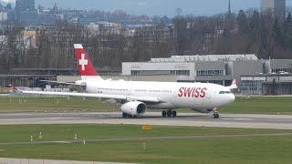 SWISS Airbus A330300 takeoff on runway 34 at Zurich Airport [upl. by Harbison]