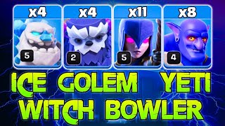 Th12 Zap Attack  4 Ice Golem  4 Yeti  11 Witch  8 Bowler  Th12 Attack Strategy  Th12 Sui Lalo [upl. by Ender34]