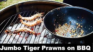 STREET FOOD BBQ Jumbo Tiger Prawns on the Grill  Tijger Garnalen op de Barbecue [upl. by Mloc]