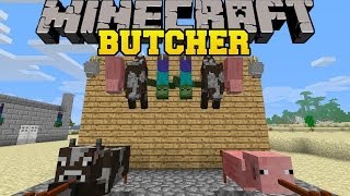 Minecraft BUTCHER MOD PUT ANIMALS ON MEAT HOOKS COOK OVER FIRES Mod Showcase [upl. by Marita]