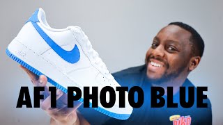 Nike Air Force 1 White Photo Blue On Foot Sneaker Review QuickSchopes 646 Schopes FJ4146 103 [upl. by Skantze]