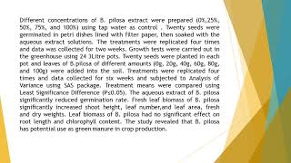 Allelopathic Effect of Bidens Pilosa on Seed Germination and Growth of Amaranthus Dubius JASR 2018 8 [upl. by Ardnuaet]