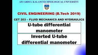 Differential manometers  KTU  Civil  CET 203 FMampH  Module 1  Part 5 [upl. by Notak]