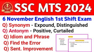 6 November English 1st Shift Exam  SSC MTS Exam Analysis 2024  SSC MTS Practice Set [upl. by Burch]